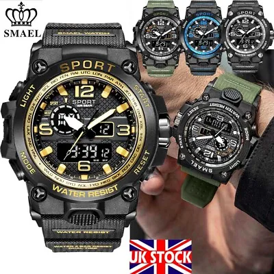 SMAEL Mens Sports Military Date Waterproof Digital Analog Quartz Wrist Watch UK • £10.98