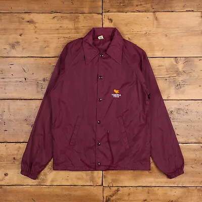 Vintage Artex Coach Jacket S 80s Virginia Tech USA Made Red Snap • £22.67