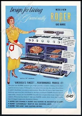 1954 Roper Gas Range Photo Happy Housewife Art Vintage Print Ad • $8.09