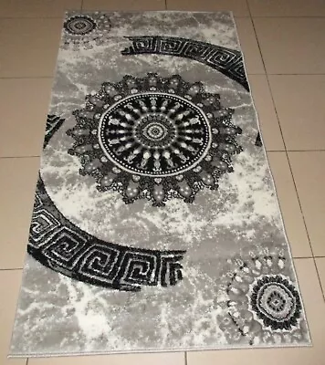 NEW GREY/BLACK MODERN HEATSET FLOOR HALL HALLWAY RUNNER RUG 80x150CM • $79