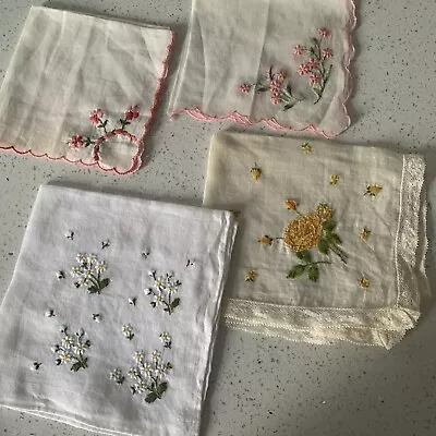 Hand Embroidery Vintage Hankerchief Lot Of 4  • $20