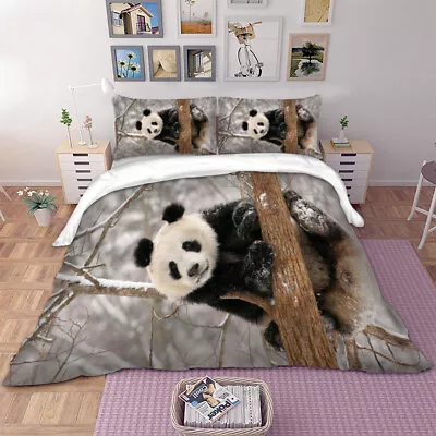 Panda Snow Duvet Cover Set Bedding Pillowcases Aniaml Single King Size 3D • £16.95