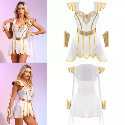 Women's Warrior Costume Roman Ancient Greek Queen Halloween Party Fancy Dress • £6.68