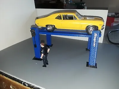 1:24 1:25 Scale Blue 4 Post Adjustable Car Lift  For Work Shop Garage Dioramas • $15.29