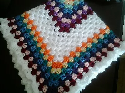 New Handmade Crochet Baby Rainbow Unisex Multi Purpose Blanket. L@@k! • £18.95