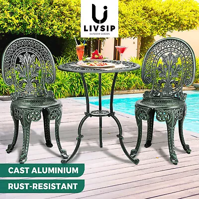 $199.90 • Buy Livsip Bistro Setting Outdoor Cast Aluminium Table Chair Garden Furniture 3Piece