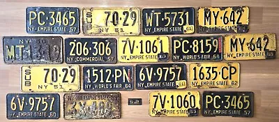 OLD VTG LOT OF 17 50s 60s NEW YORK STATE LICENSE PLATE 1 TAG NY AUTO MAN CAVE  • $139