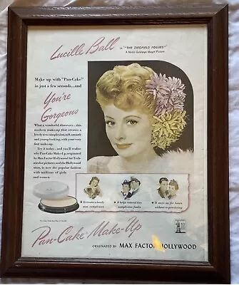 1944 Lucille Ball  Max Factor Make Up  Ad (Vintage With Frame I Love Lucy • $65
