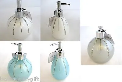 Bella Lux White+blue Crystal Acrylic Spherepear Shape Soap+lotion Dispenser • $50.16
