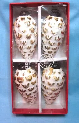 Martha Stewart Large Silver Tone Pinecone W/ Snow Christmas Tree Ornaments Set 4 • $19.45