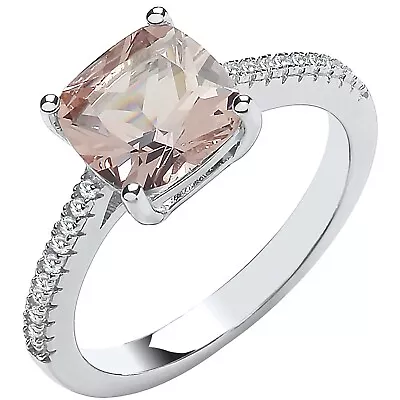 Sterling Silver Morganite Ladies Solitaire Ring Size J K L M N O P Q R S T • £19.95