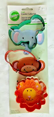  Wilton Jungle Animal 3 Piece Cookie Cutter Set: ELEPHANT LION MONKEY • $10.95