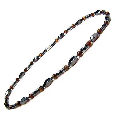 Accents Kingdom Men's Magnetic Hematite Tiger's Eye Bead Necklace • $24.99