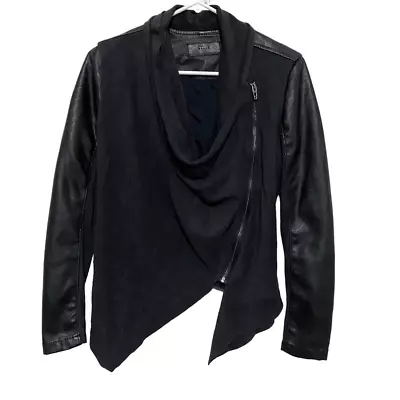 Blank NYC Women’s Black Moto Style Sweater Jacket Vegan Leather Suede Size XS • $40