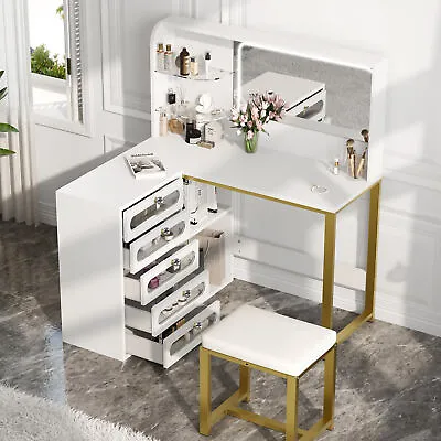 5 Drawers With LED Mirror Makeup Vanity Table Set Bedroom Dressing Dresser Desk • $187.99