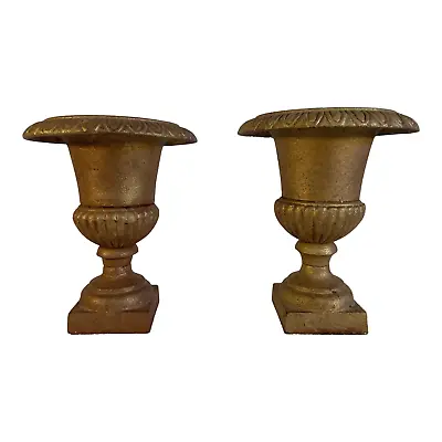 Vintage Cast Iron Gold Jardiniere Urns - A Pair • $565