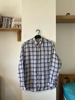 Eden Park Long Sleeve Check Shirt 100% Linen Men’s Size M • £14.95