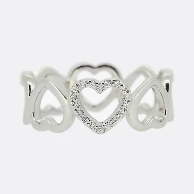 Tiffany & Co. Diamond Open Loving Heart Ring Size M 18ct White Gold • £1375