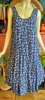 Made In Italy Floral Smock Osfa Blue Daisy Dress 16 18 20 22 Lagenlook • £16