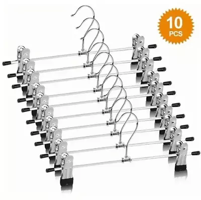 10PCS Pant Hangers Skirt Hangers With Clips Metal Trouser Clip Hanger Adjustable • $11.99