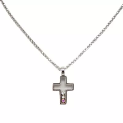 Chopard Happy Diamond Cross Pendant Necklace Silver Pink K18 WG 420mm 046 • $2396