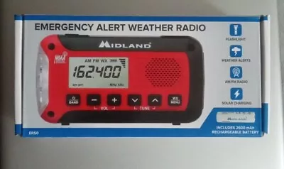 Midland Emergency Alert Weather Radio Hand Crank Solar USB ER50   • $38