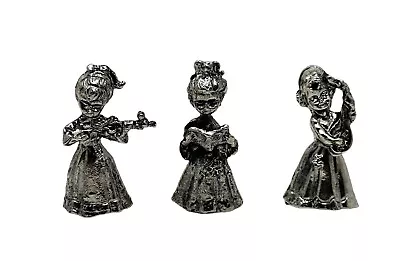 Set Of 3 Vintage Miniature Silver Metal Lady Dolls Playing Instruments Figurines • $9.95