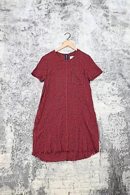 Current Elliott Red Plaid Woven Cotton Short Sleeve Knee Length Dress 1 US Small • $5.99