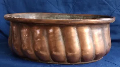 Copper Pot Planter Jardiniere Patina Ribbed 23x15.5x8cm Vintage Indoor Garden Gd • £45