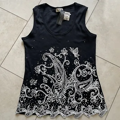 MKM Designs Women’s Size L Large Black Beaded Cami Tank Top Y2K New • $18