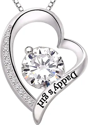 Jewelry Sterling Silver  Daddy'S Girl  Love Heart Cubic Zirconia Pendant Necklac • $104.35