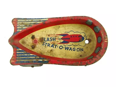 Wyandotte Tin Pull Toy Flash Strat-O-Wagon Vtg Metal Rocket Ship Wood Wheels • $19.99