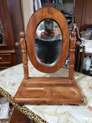 Midcentury Footed Tray Valet With Tilt Shave Oval Mirror Mens Wooden Dresser • $49