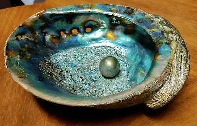 Vintage 1960's Los Castillo Taxco Abalone Shell Bowl  Silver Plated Base W/Pearl • $299.99