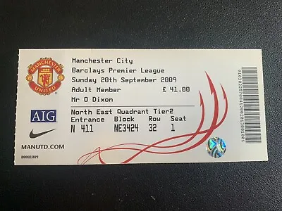2009 Owen 97th Min Winner PL Classic Manchester United V City Ticket 20.09.09 EX • £35