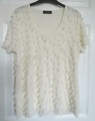 £3.99 • Buy Forever By Michael Gold Size L Apx 16 Cream Ruffle Frills Like Stretch Top