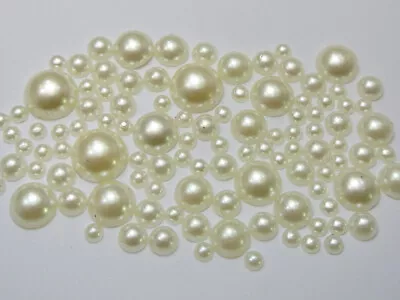 Mix Sizes Ivory Cream Half Round Flat Back Pearls Beads Gems Craft Embellishment • £2.99