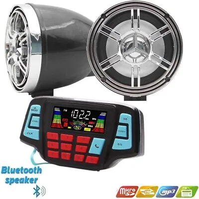 Waterproof Bluetooth Motorcycle Handlebar Audio Radio MP3 Speaker System USB FM • $35.99