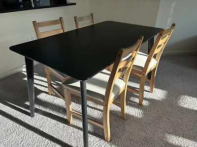 IKEA Lisabo Black Dining Table With 4 Lerhamn Chairs. • $400