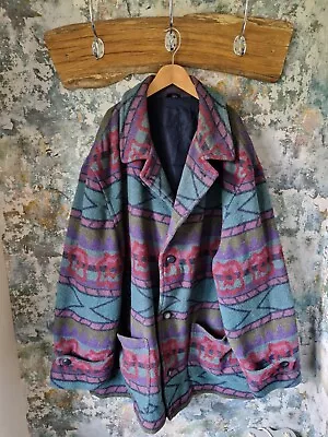 Unisex Plus Size Vintage 90s Thick Colour Pattern Oversized Navajo Jacket Coat • £34.99