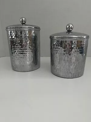 Heavy Hammered Silver Metal Stainless Container Canister Set Jar Tea Bathroom • $19.99