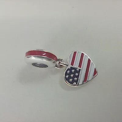 Heart Pandora Charm Bead  Usa Flag Retired With Pouch • £23