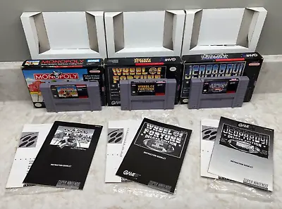 Snes Super Nintendo Game Lot - Monopoly Wheel Of Fortune Jeopardy - All Complete • $57.99