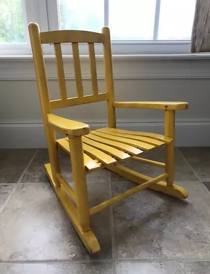 Vintage Slightly Shabby Wooden Yellow Childs' Rocking Chair Wood Slat Rocker • $75