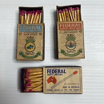 Vintage Federal Safety Matches In Plywood Boxes X 3  Made In Australia • $79.99