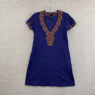 Moda International Purple Embroidered Collar Ribbed Knit Boho Mini Dress S Small • $14.45