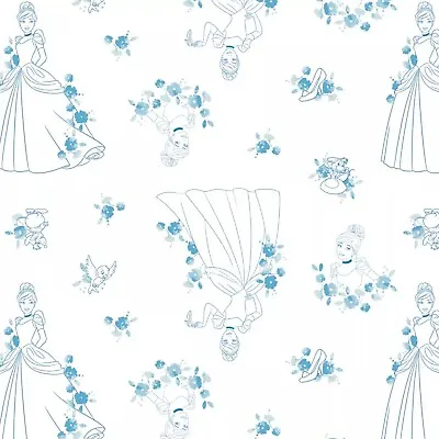 Disney Fabric - Forever Princess Cinderella Toile Blue White - Camelot YARD • $10.98