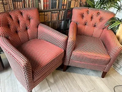 Pair Of Modern Button Backed Armchairs • £90