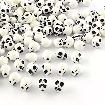 50 BULK Beads Acrylic Skull White Halloween Jewelry 10mm Steampunk Wholesale  • $2.99
