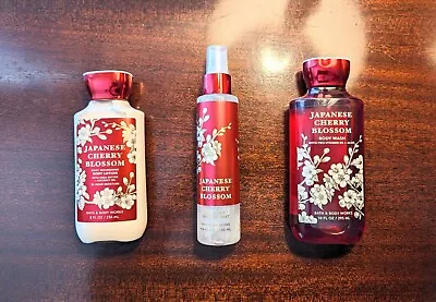 Bath And Body Works JAPANESE CHERRY BLOSSOM Shimmer Mist Body Wash & Lotion 3pc • £26.28